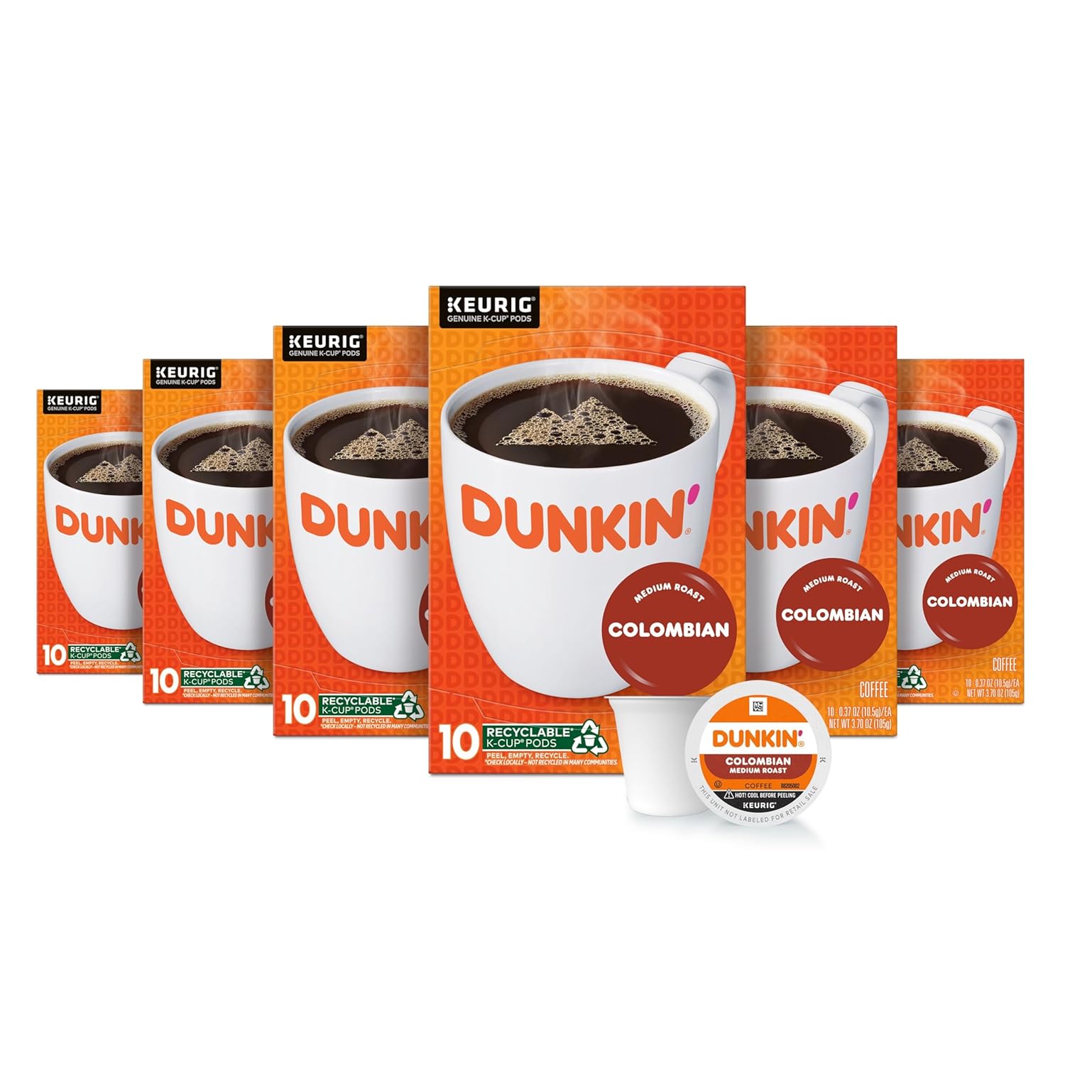 Dunkin' Colombian Medium Roast Coffee, 60 Keurig K-Cup Pods