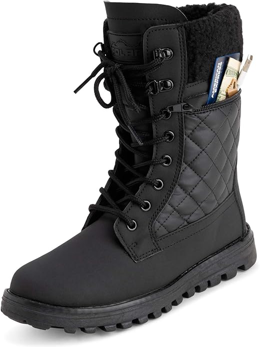 POLAR Womens Memory Foam Outside Pocket Inside Zip Thermal Waterproof Deep Tread Rubber Sole Snow Boots