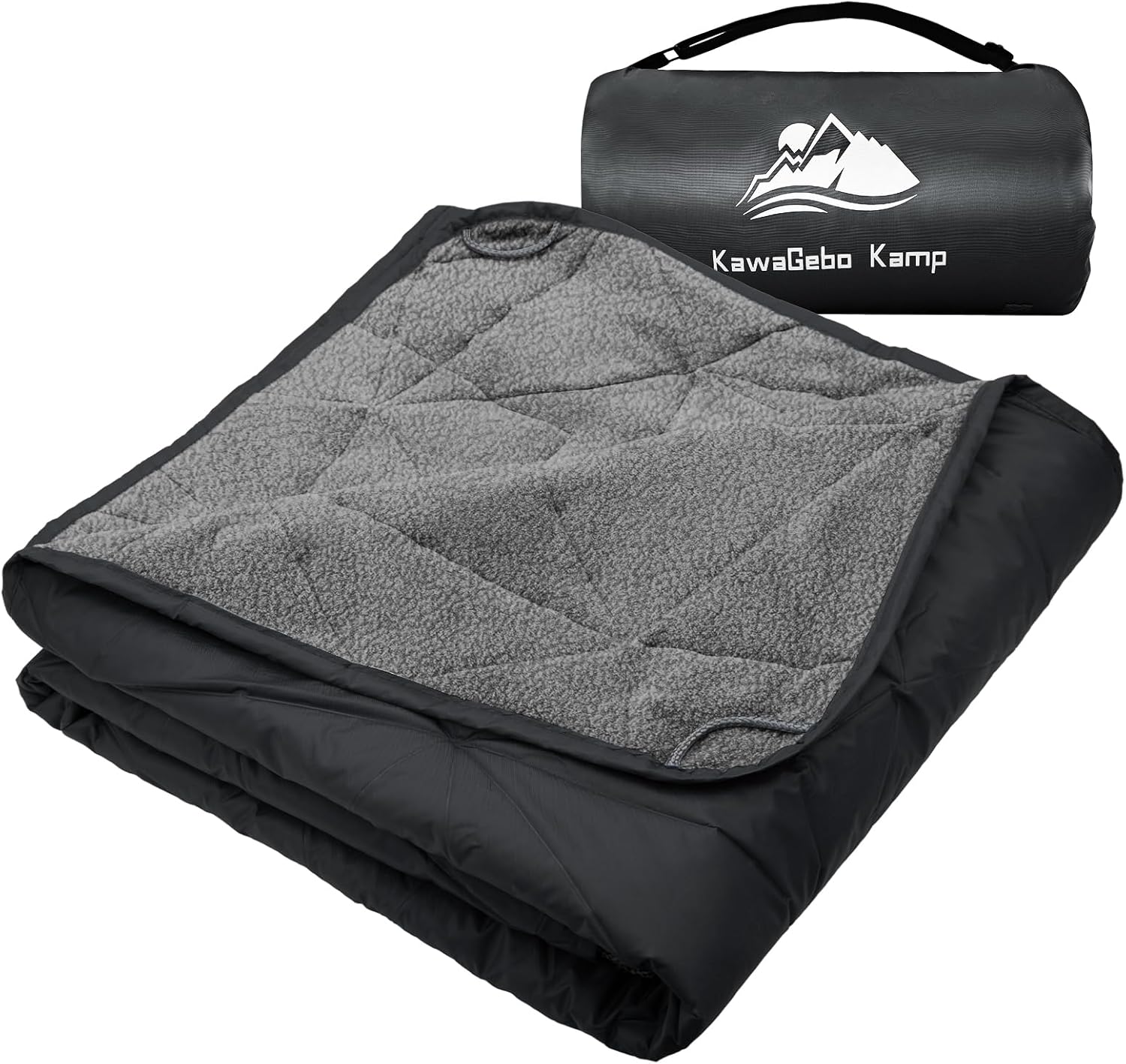 Large Outdoor Waterproof Blanket Extra Thick Fleece Stadium Blanket for Camping, Car, Pet, Picnics - Windproof, Wearable, Machine Washable 80" x 58" (Black Gray)