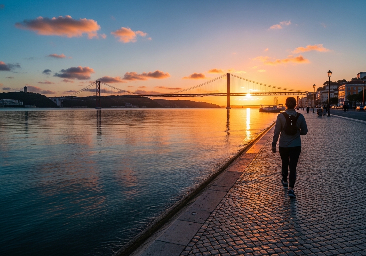7:45 AM Morning walk along the Tagus River.