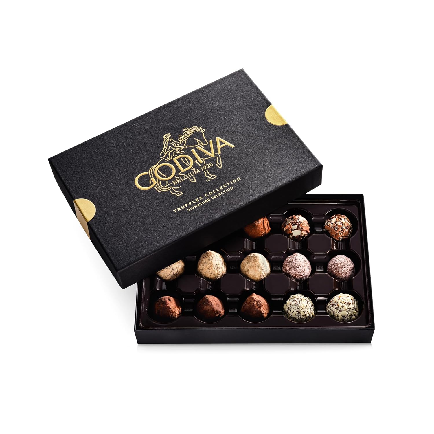 Godiva Signature Truffle Gift Box, Belgian Dark and Milk Chocolates with Ganache Center, Gourmet Gift for Birthdays, Holidays, Kosher, 15 Pc