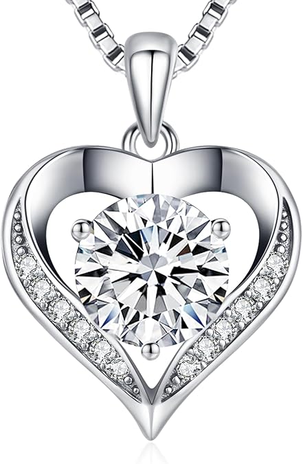Moissanite Necklace for Women, 1-3 Carat Heart Necklace Engraved with 'I LOVE YOU', Birthday Gift for Wife, Anniversary Present for Wife Women, Jewelry Gifts for Valentine's Day