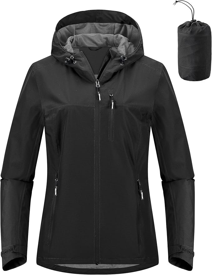 Outdoor Ventures Packable Rain Jacket Women Lightweight Waterproof Raincoat with Hood Cycling Bike Jacket