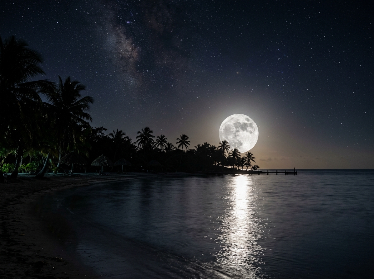 full moon rising over the sea