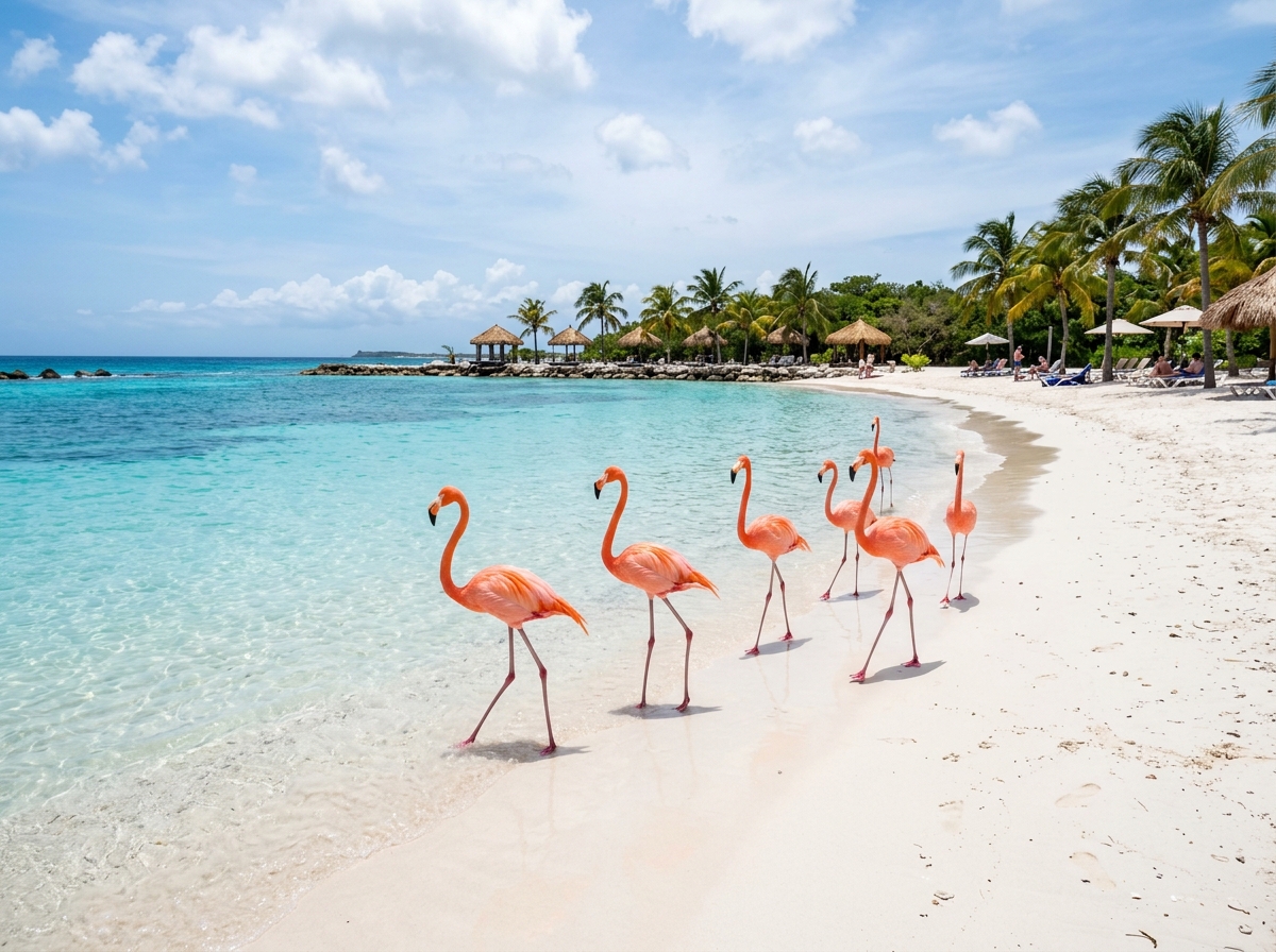 Flamingos on the Beach