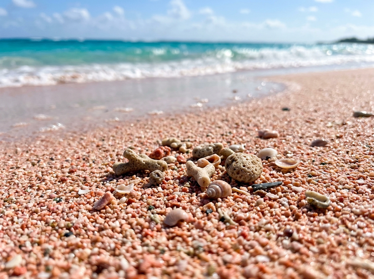 pink sand close up view