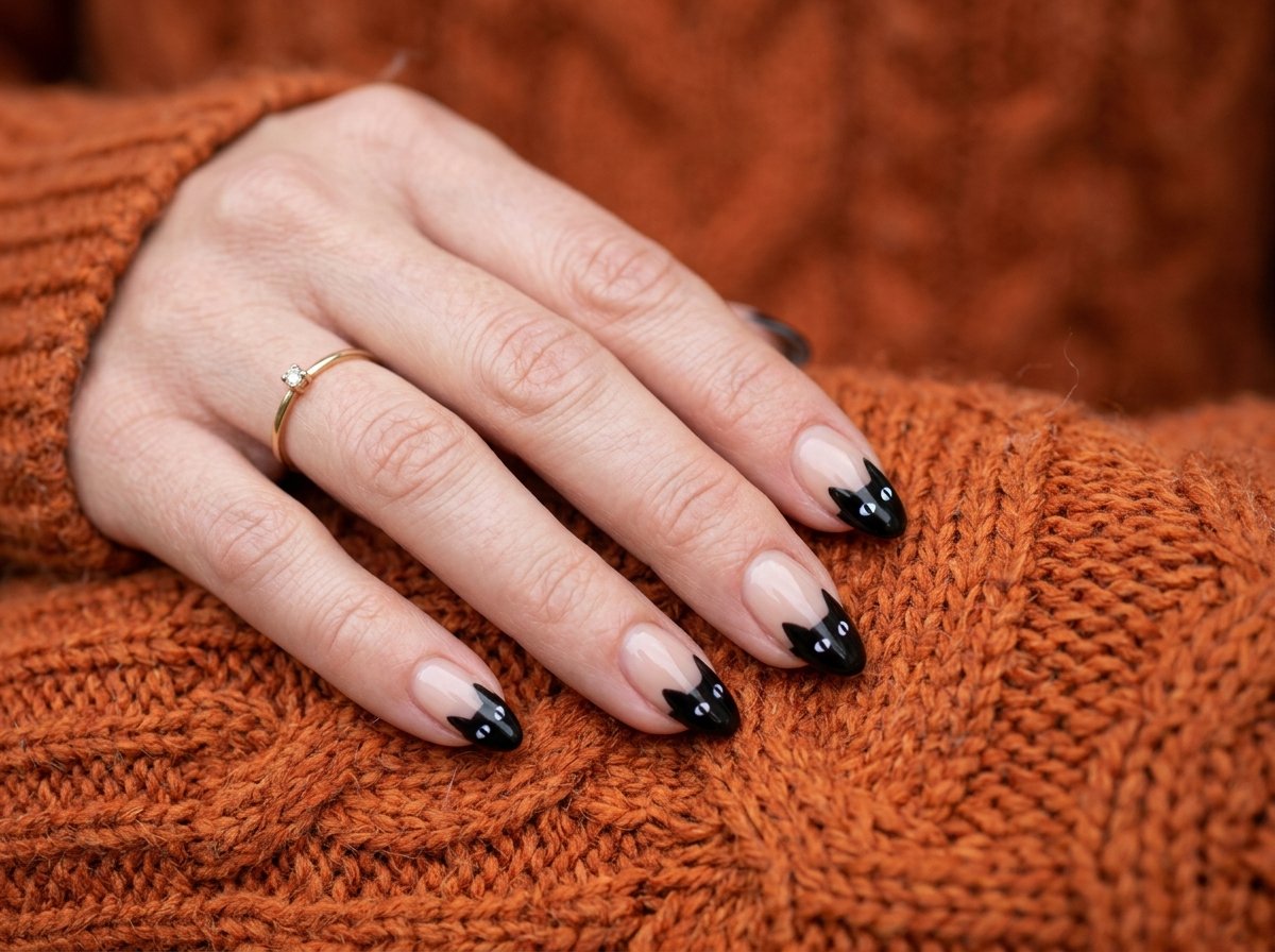 Black French-tipped nails