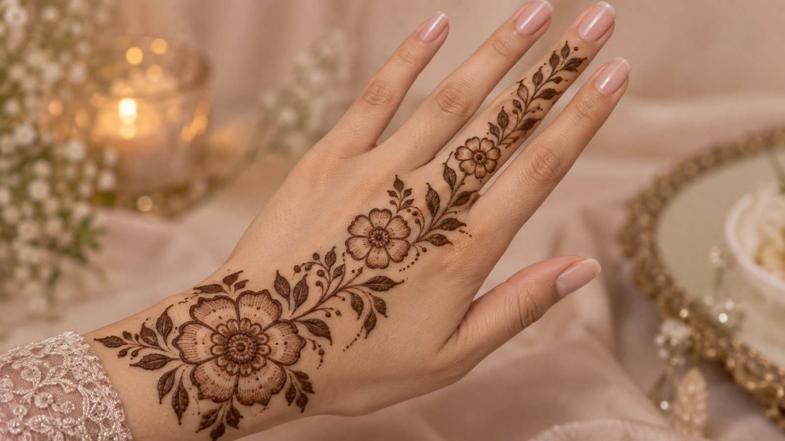 Flower Back Hand Mehndi Design