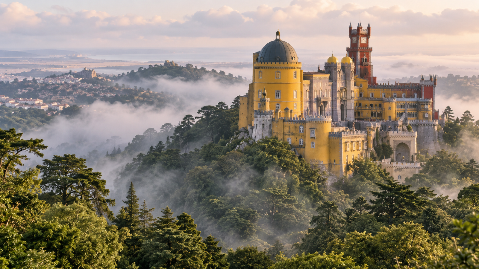 Misty Fairytale Castle at Sunrise