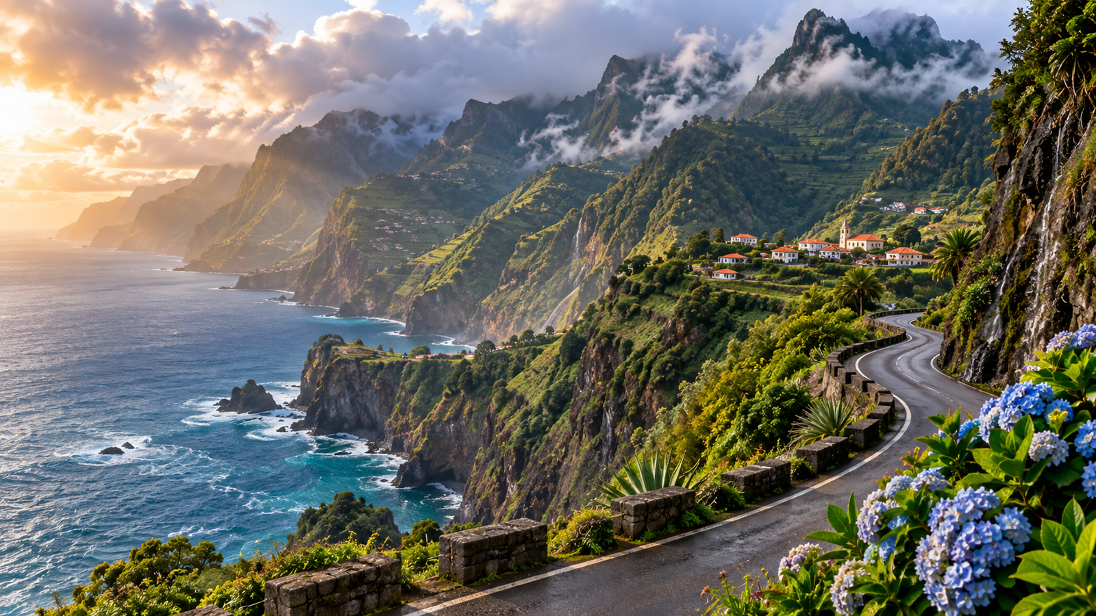 Madeira Coastal Road and Misty Mountains