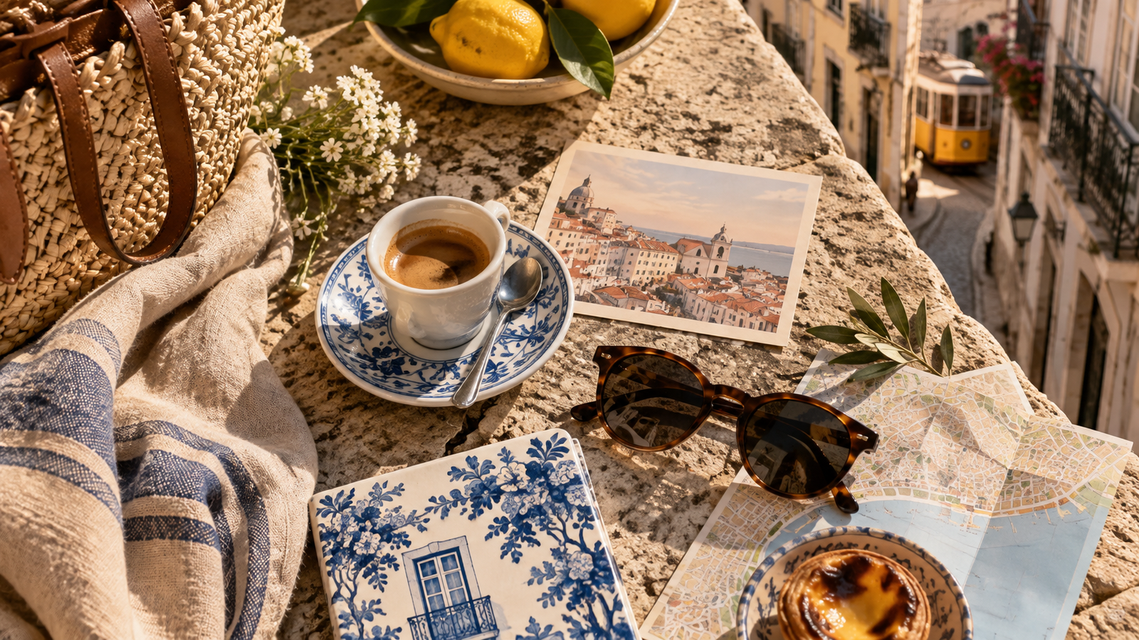 Lisbon Sunlit Café Flat Lay