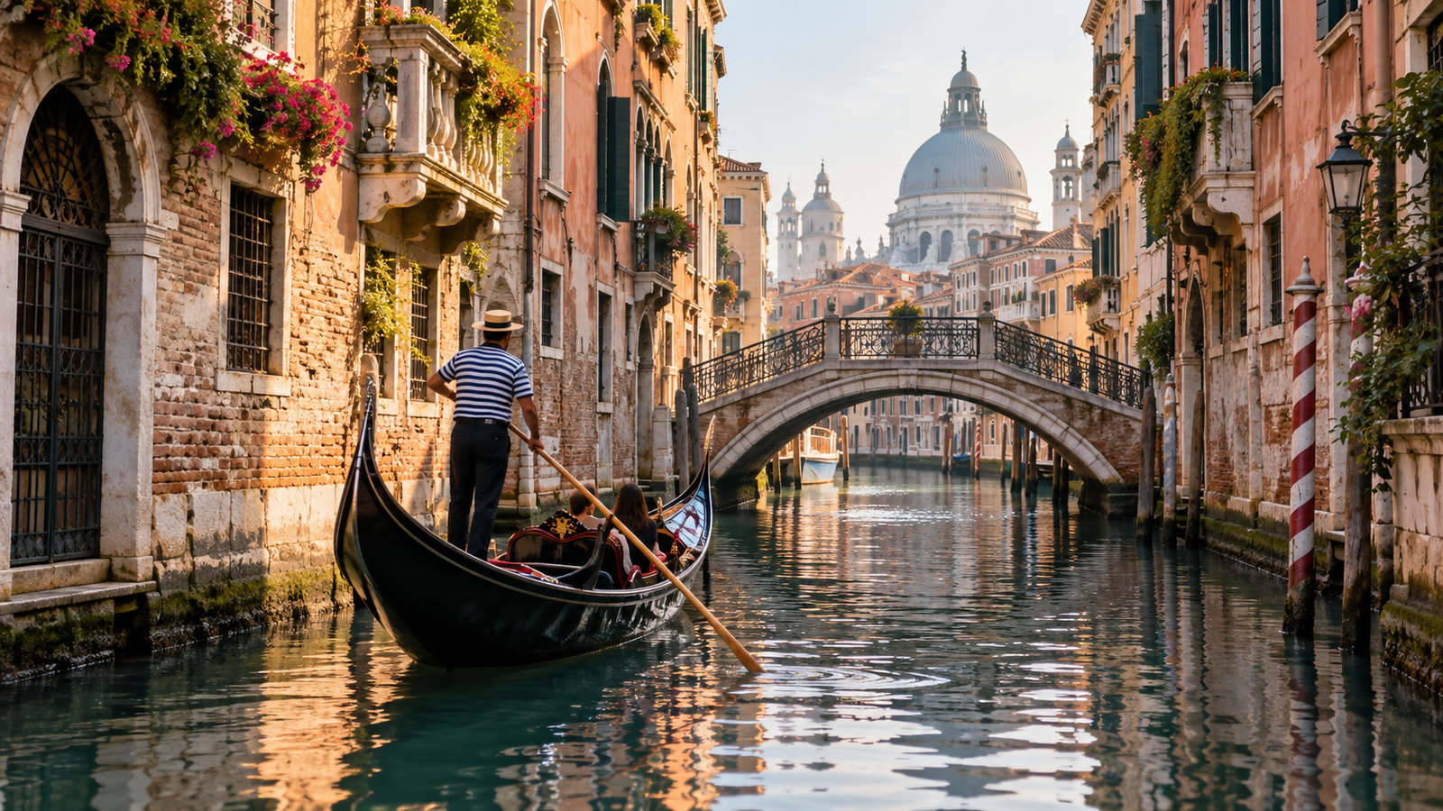 Golden Gondola Through Venice