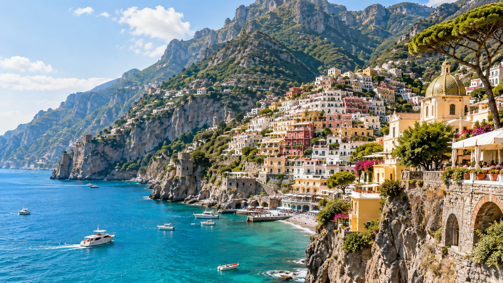 Sunlit Mediterranean Cliffside Village