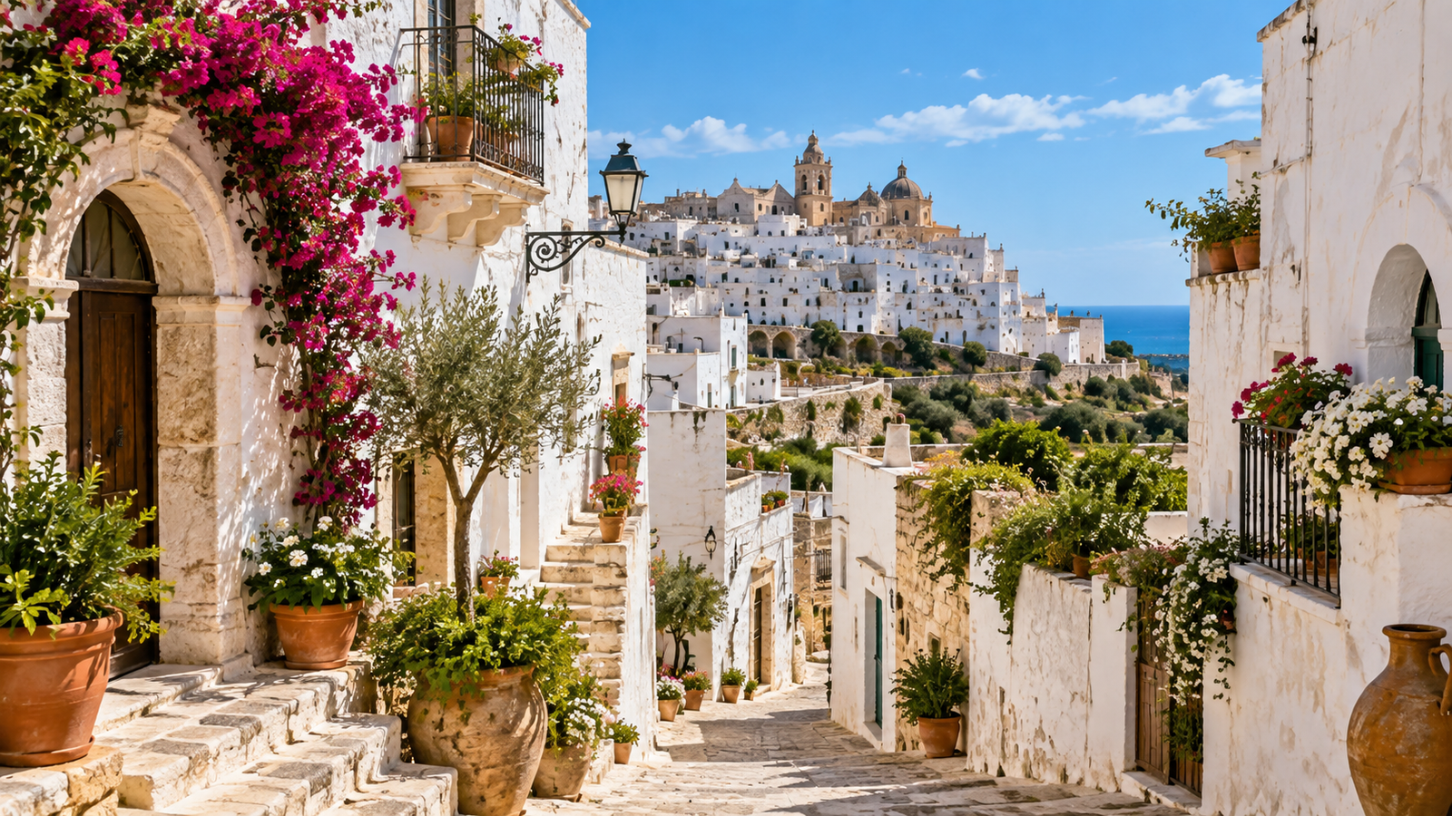 Sunlit Mediterranean Hilltown Alley