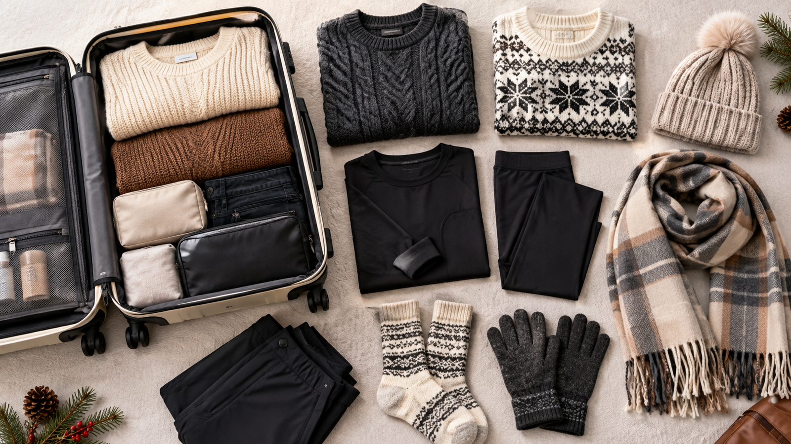 Cozy Winter Travel Packing Flat Lay