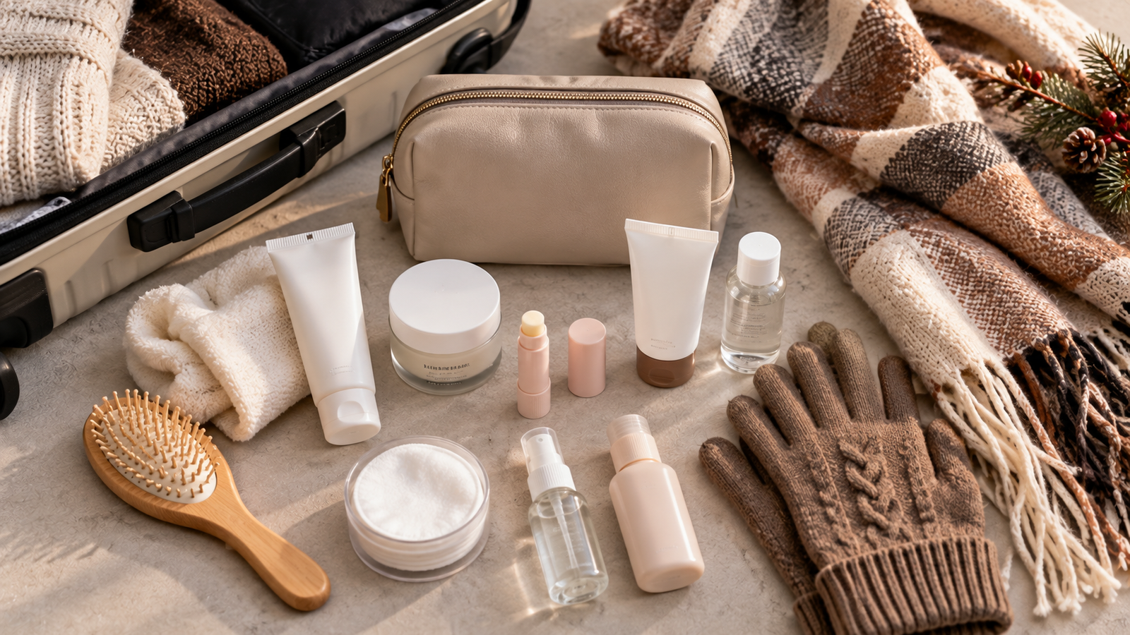 Cozy Winter Travel Packing Flat Lay