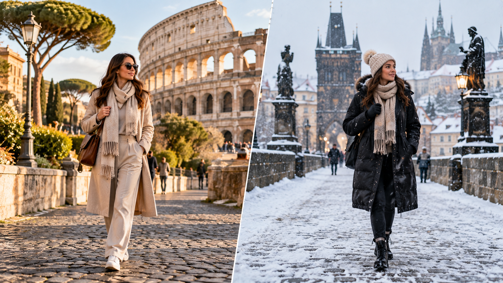 Rome and Prague Winter Contrast