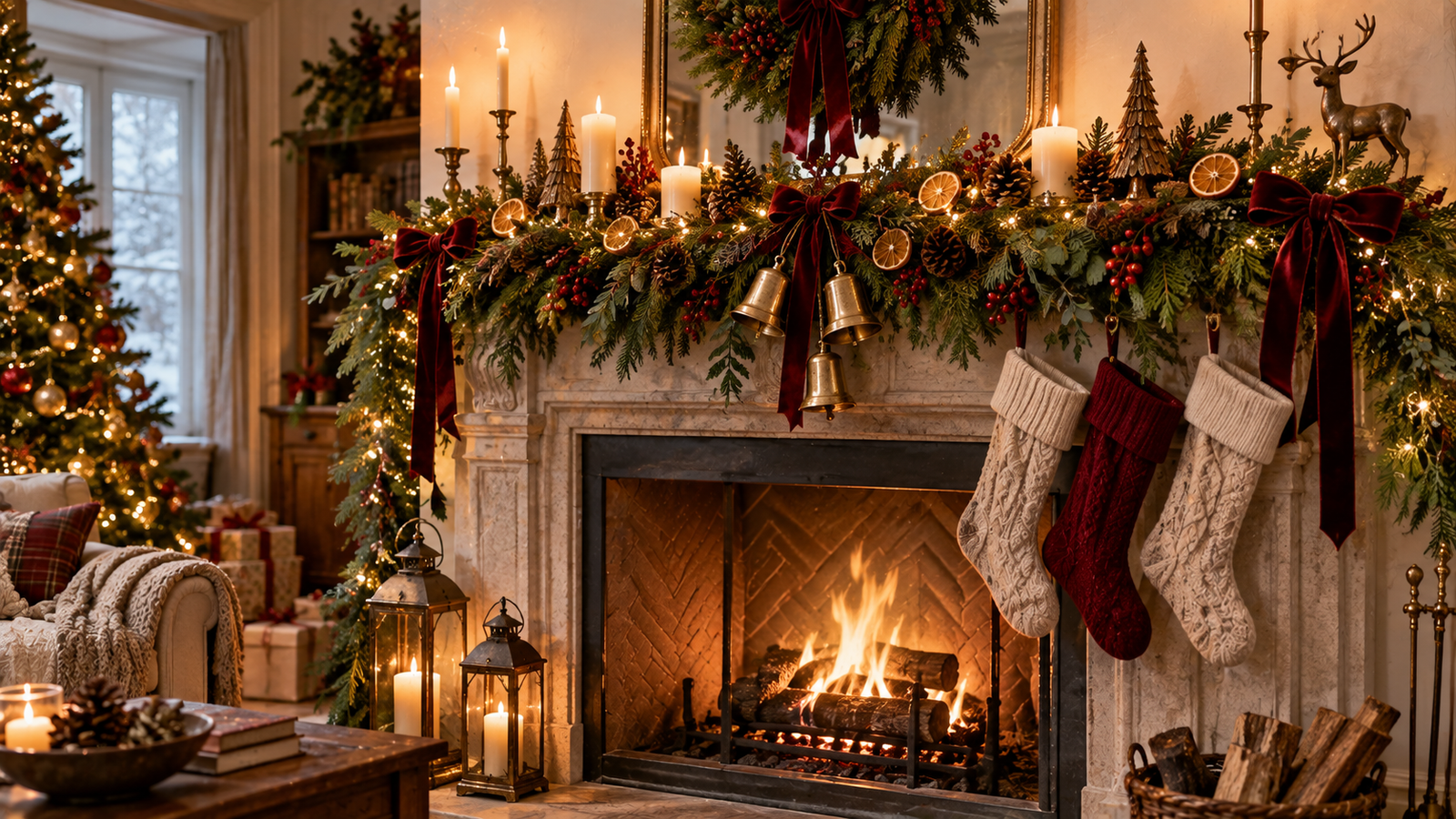 Cozy Christmas Fireplace Mantel

