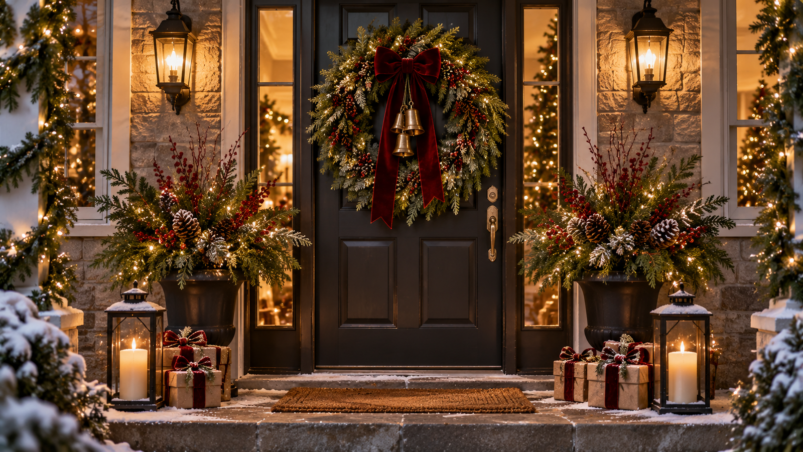 Snow-Dusted Christmas Doorway

