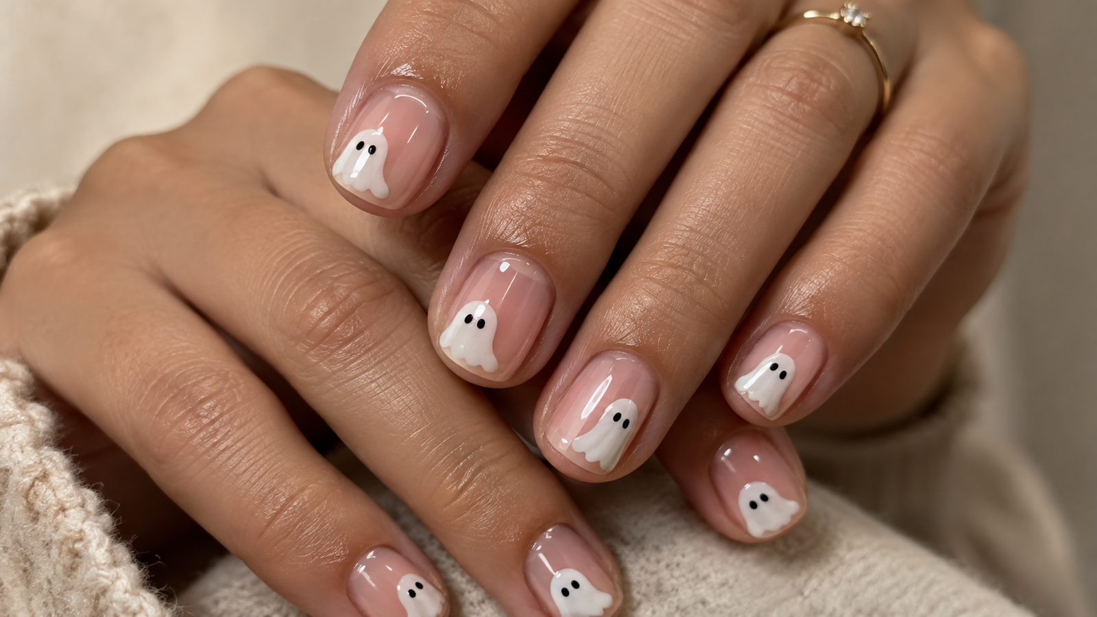 Cozy Ghost Nail Art Close-Up