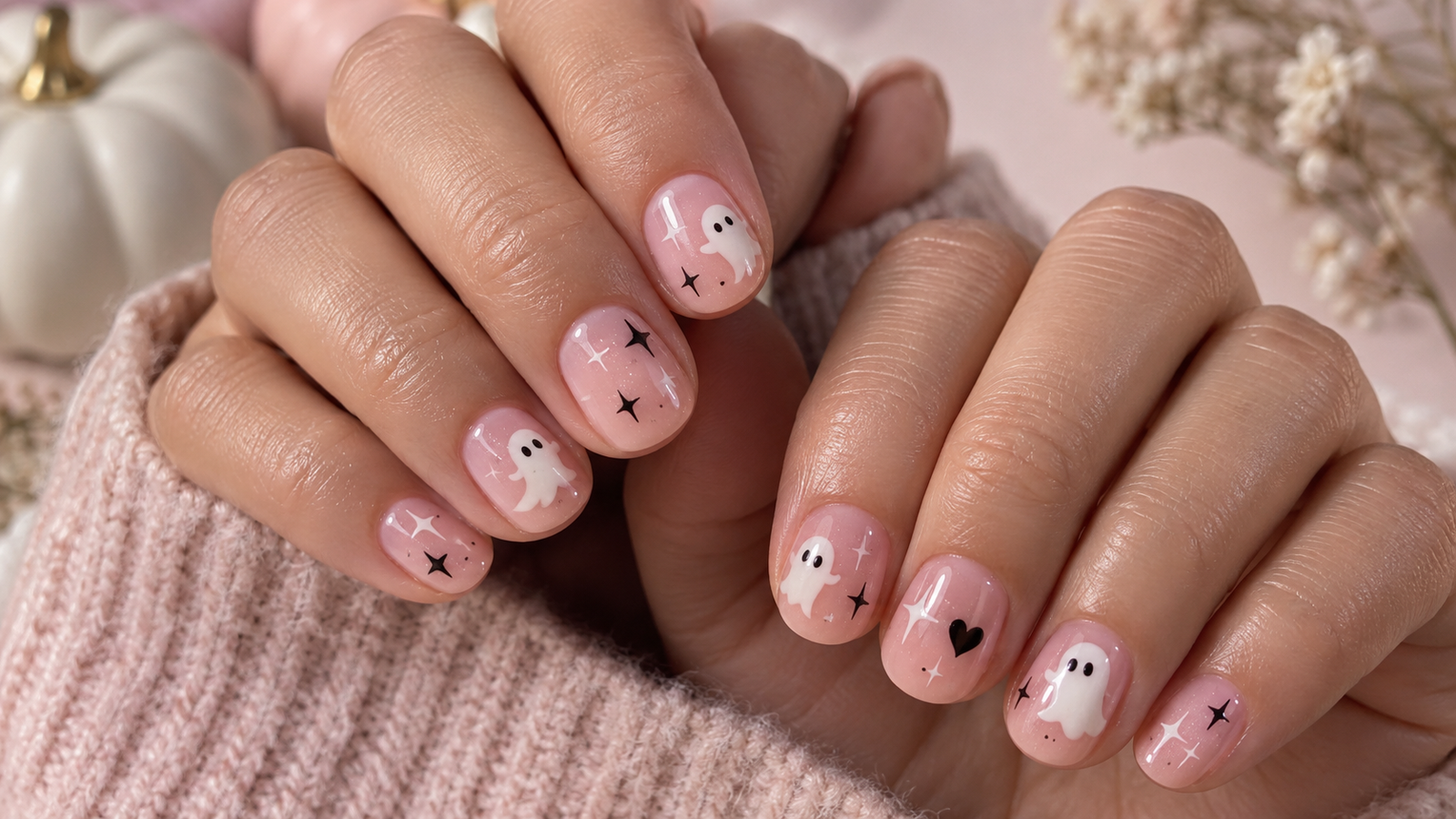 Ghostly Pink Halloween Manicure