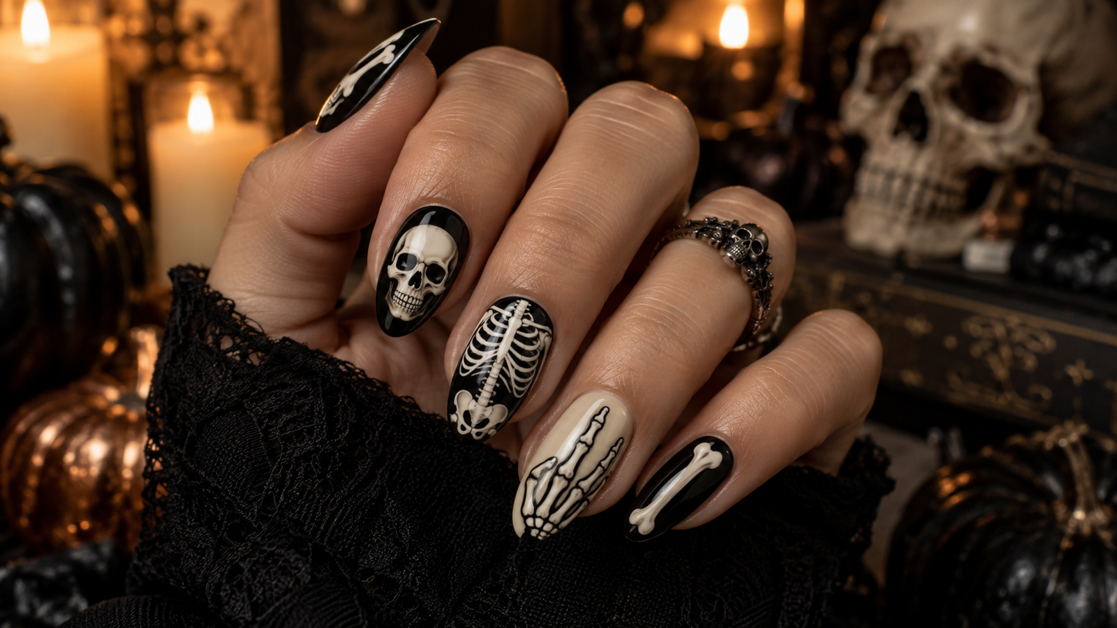 Gothic Skeleton Nail Art Display