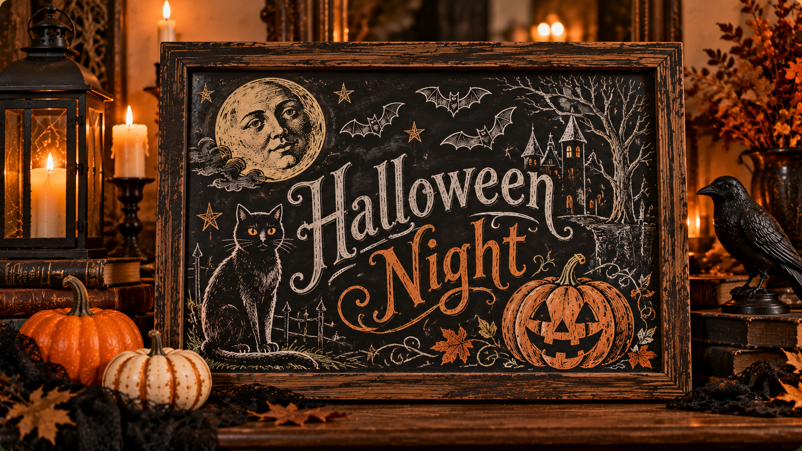 Vintage Halloween Night Chalkboard

