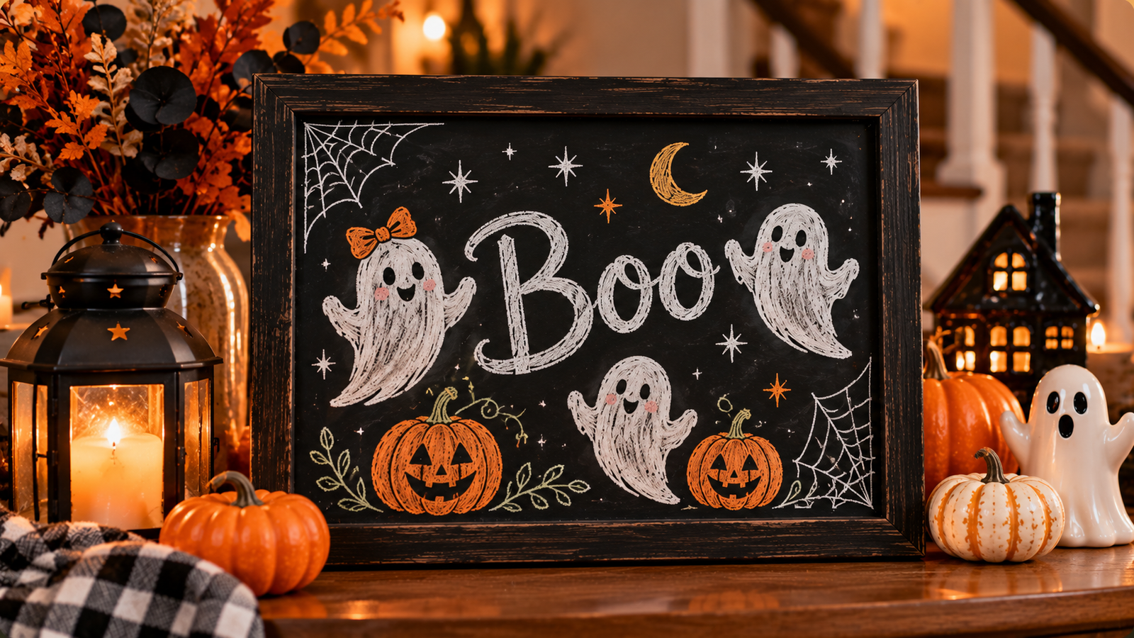 Cozy Halloween Boo Chalkboard