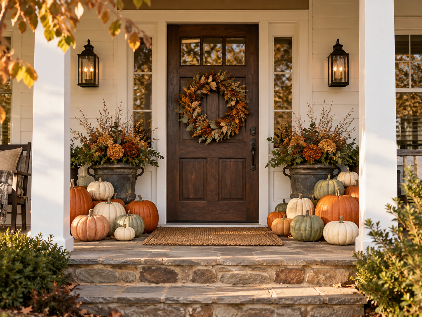 Stacked Pumpkins by the Door