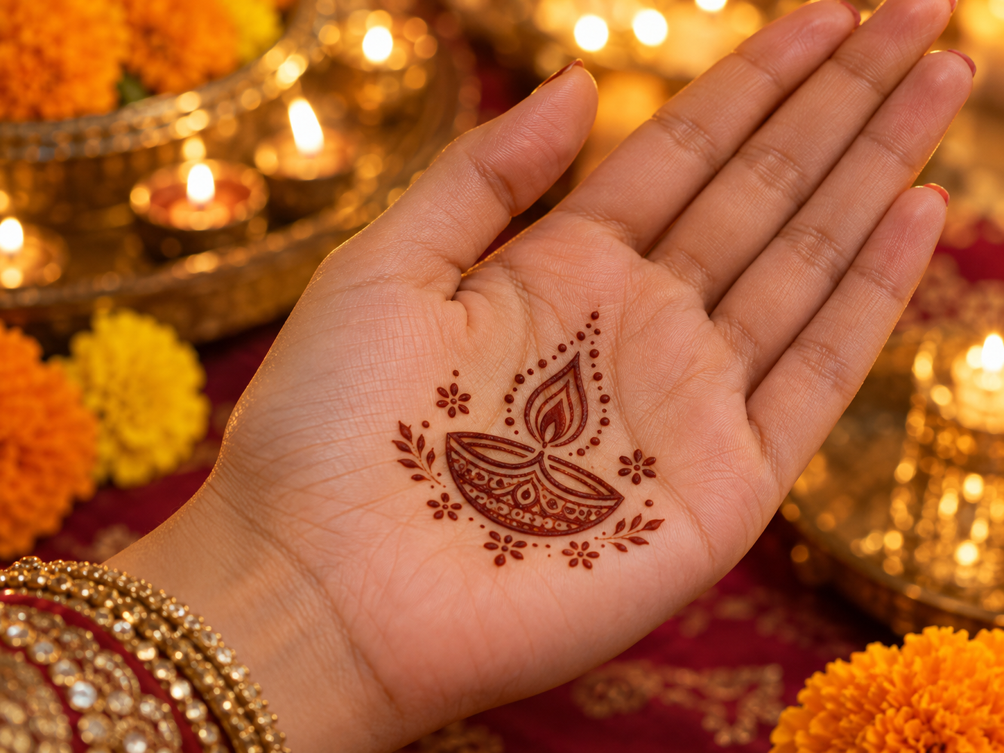 Diya in the Center of the Palm
